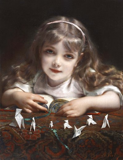 Young Girl with Origami Birds by Etienne Adolphe Piot